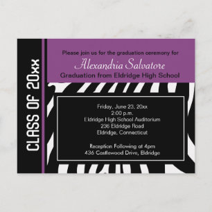Graduation Party Postcard Zebra Stripe Violet