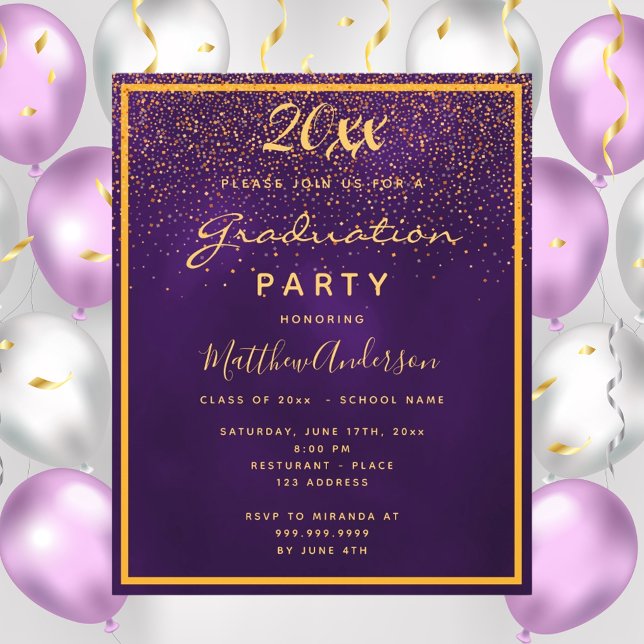 Graduation party purple budget invitation flyer (Creator Uploaded)