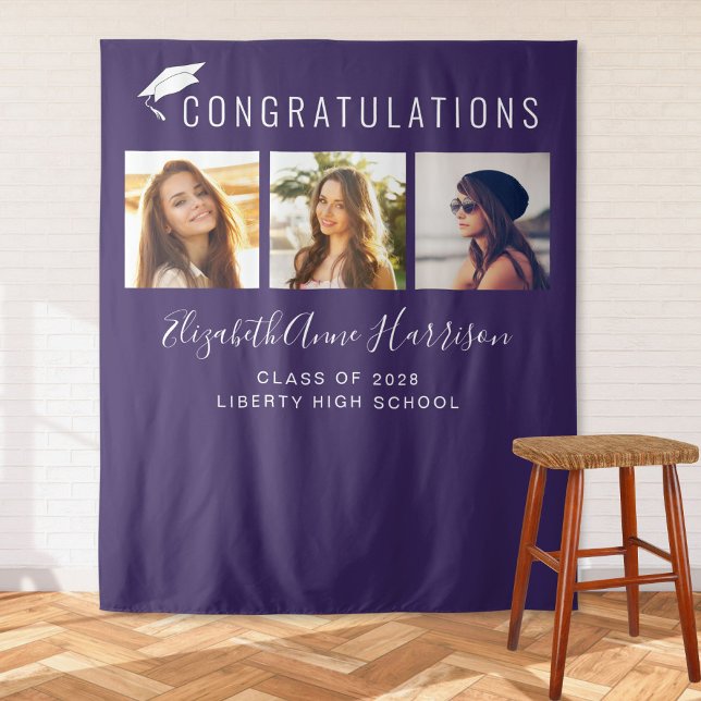 Graduation Party Purple Photo Booth Backdrop Tapestry (Creator Uploaded)