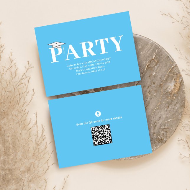 Graduation Party QR Code Modern Carolina Blue  Enclosure Card (Graduation simple invitation enclosure card with Carolina blue color theme. )