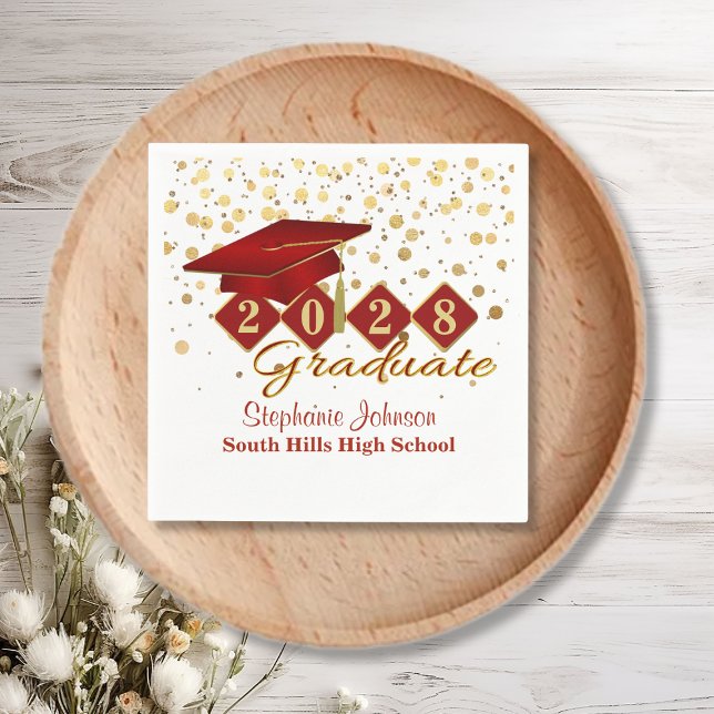 Graduation Party Red and Gold Napkin (Graduation Party Red and Gold Napkins)