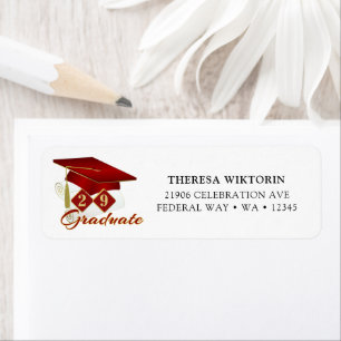 Graduation Party Red Gold Classic Return Address Label