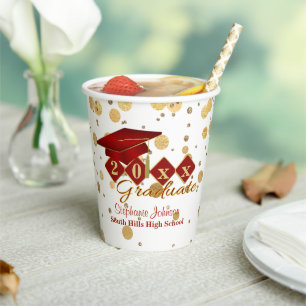 Graduation Party Red & Gold Confetti Paper Cup