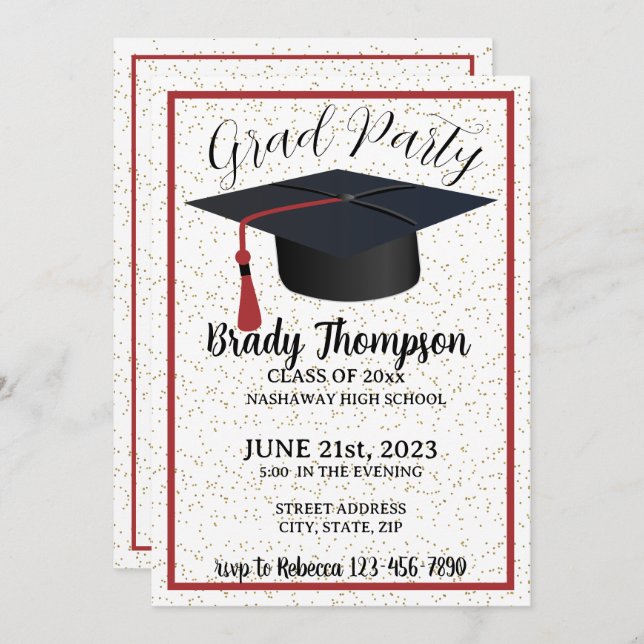 GRADUATION Party-RED School Colours - 2 Photo Invitation (Front/Back)