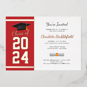 Graduation Party Red Script Grad 2025 Rose Gold