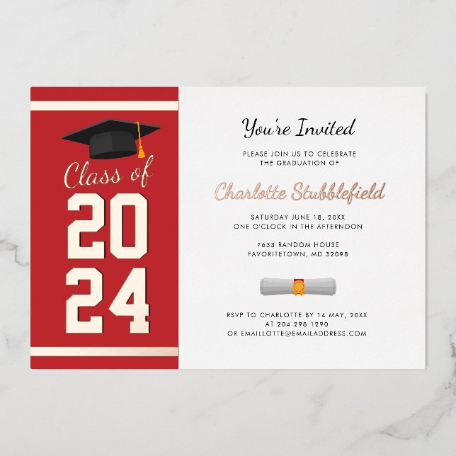 Graduation Party Red Script Grad 2025 Rose Gold (Front)