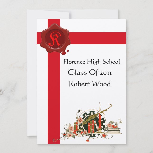 GRADUATION PARTY  Red Wax Seal  Monogram Invitation (Front)