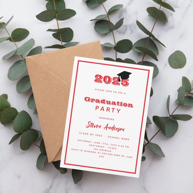 Graduation Party red white 2025 Invitation (Creator Uploaded)