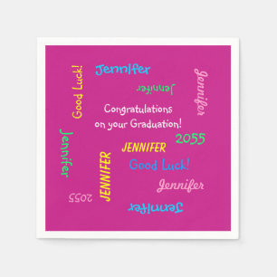 Graduation Party Repeating Names Pink Paper Napkin