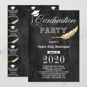 Graduation Party Retro Chalkboard Black white gold Invitation