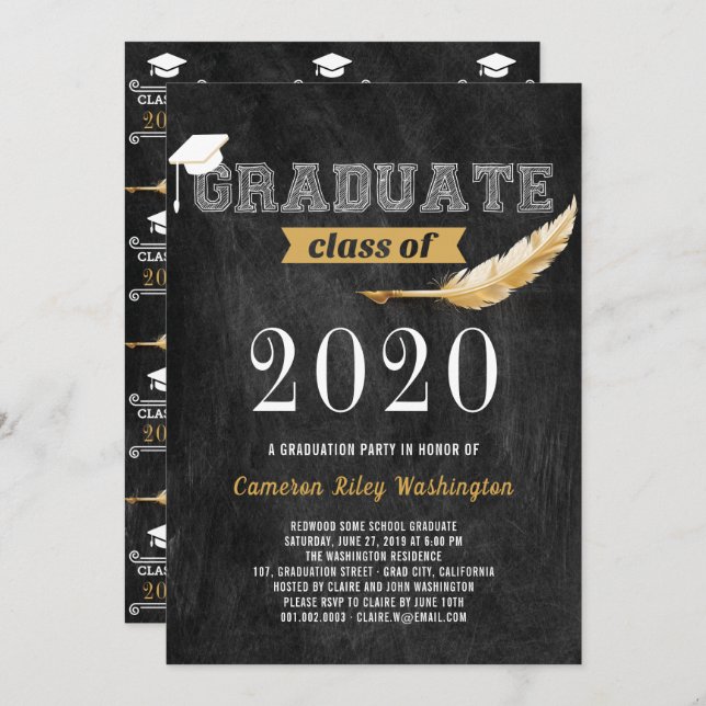 Graduation Party Retro Chalkboard Invitation (Front/Back)
