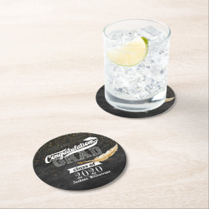 Graduation Party Retro Chalkboard Personalised Round Paper Coaster