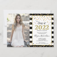 Graduation party rose gold black white photo invit