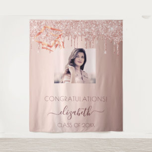Graduation party rose gold blush photo tapestry