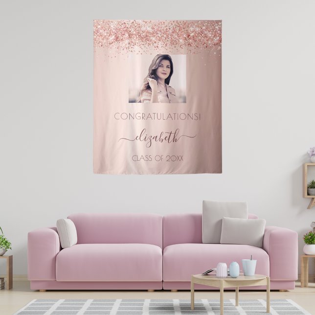 Graduation party rose gold blush pink photo tapestry (Creator Uploaded)