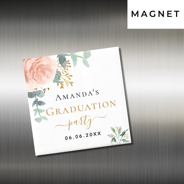 Graduation party rose gold floral save the date magnet (Creator Uploaded)