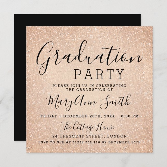 Graduation Party Rose Gold Glitter Paint Invitation (Front/Back)