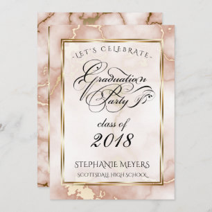 Graduation Party Rose & Gold  Marble Invitation