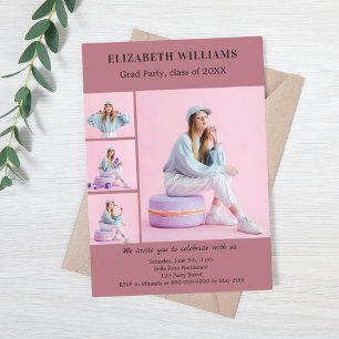 Graduation party rose gold photo collage invitation