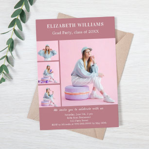 Graduation party rose gold photo collage invitation
