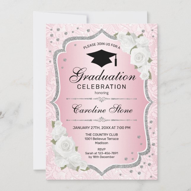 Graduation Party - Rose Gold Pink White Invitation (Front)