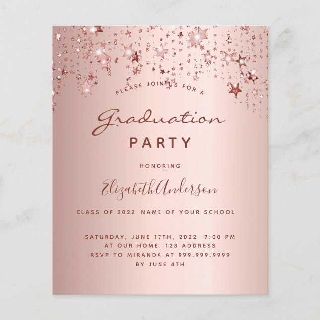 Graduation party rose gold stars invitation (Front)