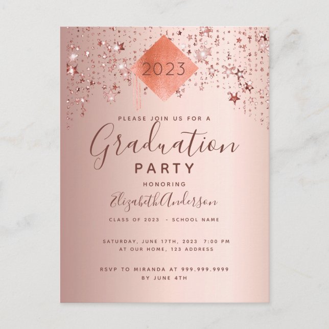 Graduation party rose gold topper stars 2025 postcard (Front)