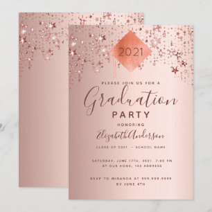 Graduation party rose gold topper stars invitation