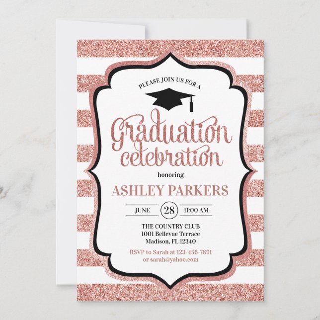 Graduation Party - Rose Gold White Invitation (Front)