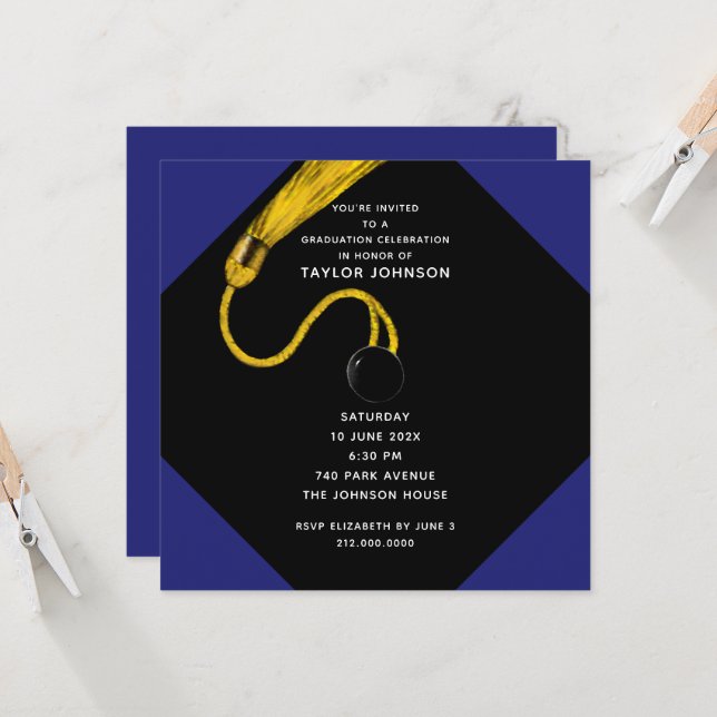 Graduation Party Royal Blue Invitation (Front/Back In Situ)