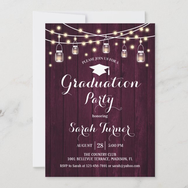 Graduation Party - Rustic Burgundy Wood Invitation (Front)