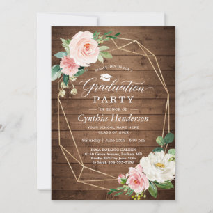 Graduation Party Rustic Geometric Blush Floral Invitation