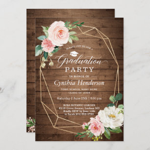 Graduation Party Rustic Geometric Blush Floral Invitation