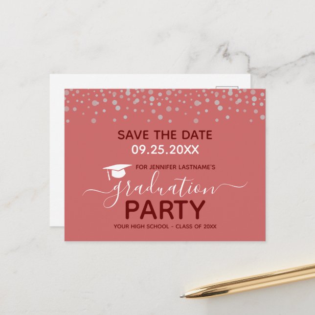 Graduation Party Save the Date Invitation Postcard (Front/Back In Situ)