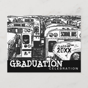 Graduation Party School Bus Black Invitation