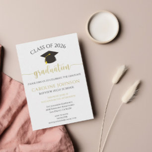 Graduation Party School Colours Black & Gold Invitation