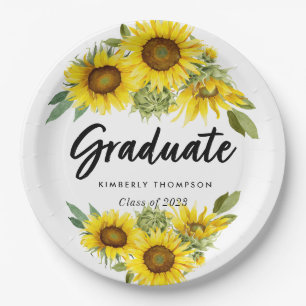 Graduation Party Script Celebration Sunflower Paper Plate