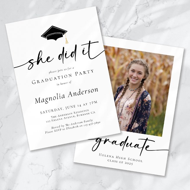 Graduation Party She Did It Photo Invitation (Creator Uploaded)