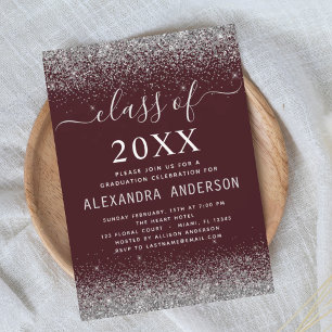 Graduation Party Silver Burgundy Class of 2024 Invitation
