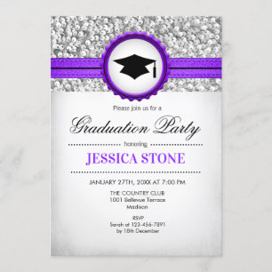 Graduation Party - Silver White Purple Invitation