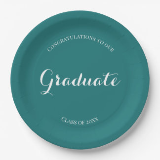 Graduation Party Simple Green and White Paper Plate
