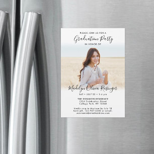 Graduation Party Simple Photo & Black White Script Magnetic Invitation