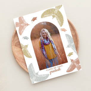 Graduation Party     Soaring Birds Boho Folk Art Announcement Postcard