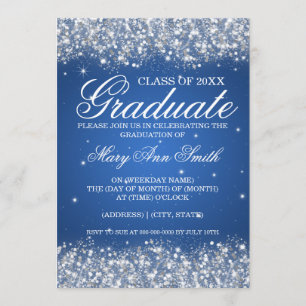 Graduation Party Sparkling Glitter Blue Invitation