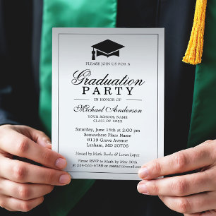 Graduation Party - Stylish Silver Metallic Look Invitation