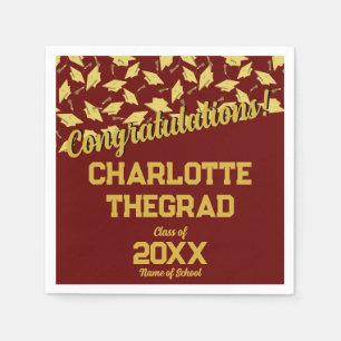 Graduation Party Supplies Personalised Maroon Gold Napkin