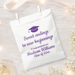 Graduation Party Sweet Ending Treat Purple & White Favour Bag