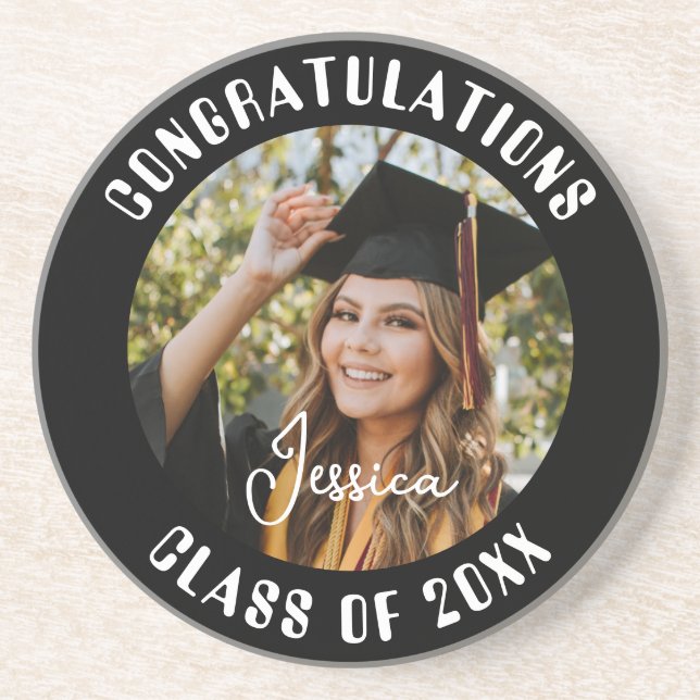 Graduation Party Sweet Personalised Photo and Name Coaster (Front)