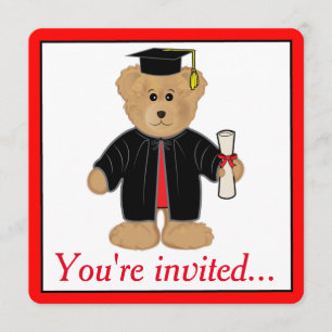 Graduation Party Teddy Bear Cap and Gown Invitation