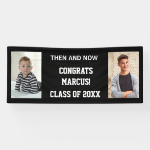 Graduation Party Then Now Baby Photo Congrats Banner